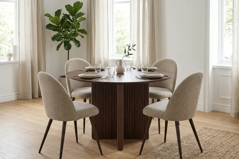Edda Matgrupp runt 110 cm Valnöt med 4 Torsby Matstolar - Valnöt - Möbler - Matplats - Matgrupp & matbord med stolar