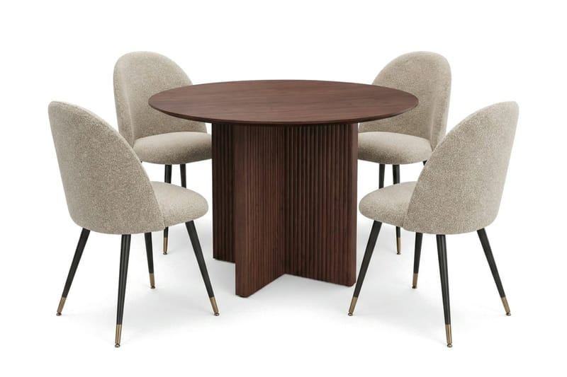 Edda Matgrupp runt 110 cm Valnöt med 4 Torsby Matstolar - Valnöt - Möbler - Matplats - Matgrupp & matbord med stolar