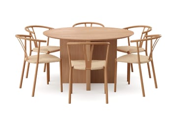 Edda Matgrupp runt 130 cm Ek med 6 Elysia Matstolar - Ek - Möbler - Matplats - Matgrupp & matbord med stolar