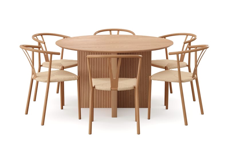 Edda Matgrupp runt 130 cm Ek med 6 Elysia Matstolar - Ek - Möbler - Matplats - Matgrupp & matbord med stolar