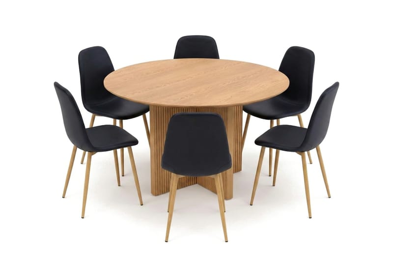 Edda Matgrupp runt 130 cm Ek med 6 Nibe Matstolar - Ek - Möbler - Matplats - Matgrupp & matbord med stolar