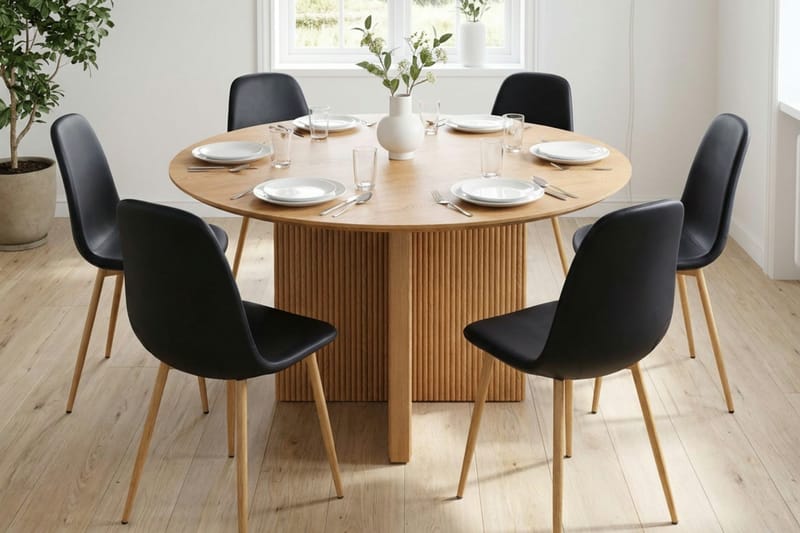 Edda Matgrupp runt 130 cm Ek med 6 Nibe Matstolar - Ek - Möbler - Matplats - Matgrupp & matbord med stolar