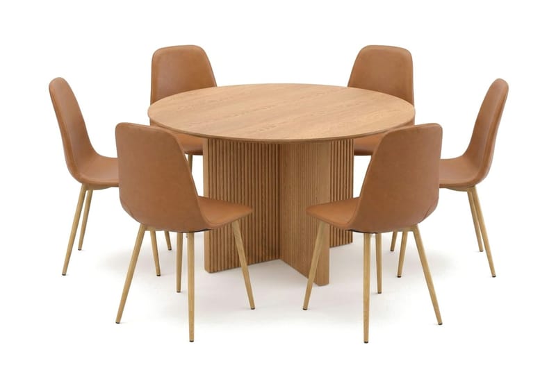 Edda Matgrupp runt 130 cm Ek med 6 Nibe Matstolar - Ek - Möbler - Matplats - Matgrupp & matbord med stolar