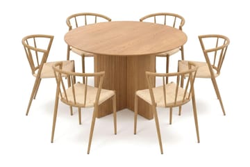 Edda Matgrupp runt 130 cm Ek med 6 Winston Matstolar - Ek - Möbler - Matplats - Matgrupp & matbord med stolar
