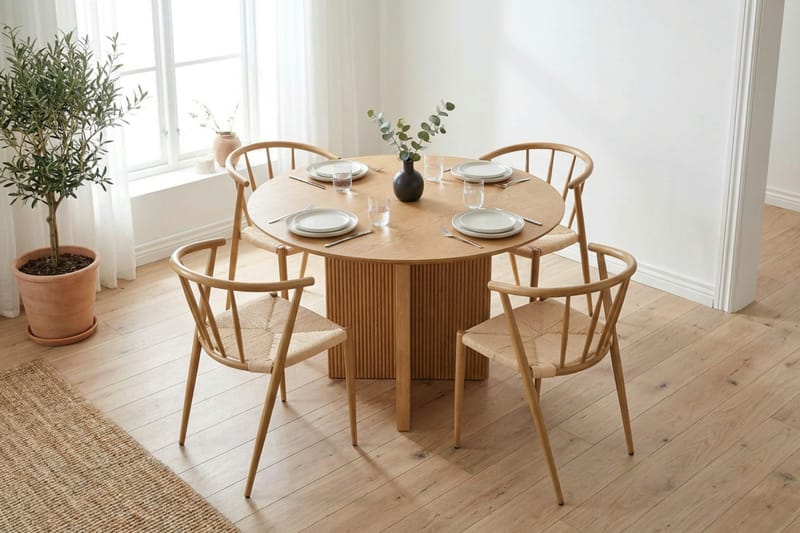 Edda Matgrupp runt 130 cm Ek med 6 Winston Matstolar - Ek - Möbler - Matplats - Matgrupp & matbord med stolar