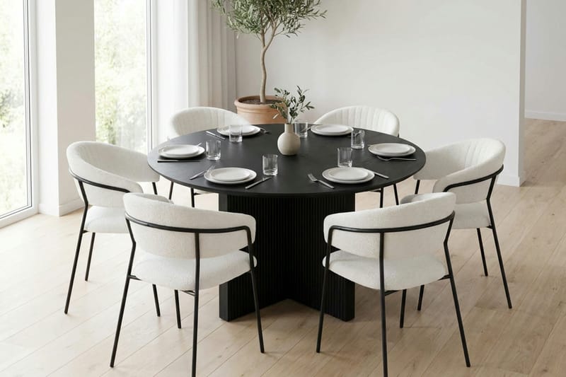 Edda Matgrupp runt 130 cm Svart med 6 Karol Matstolar - Svart - Möbler - Matplats - Matgrupp & matbord med stolar