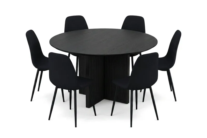 Edda Matgrupp runt 130 cm Svart med 6 Nibe Matstolar - Svart - Möbler - Matplats - Matgrupp & matbord med stolar