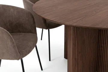 Edda Matgrupp runt 130 cm Valnöt med 6 Berit Matstolar - Valnöt - Möbler - Matplats - Matgrupp & matbord med stolar