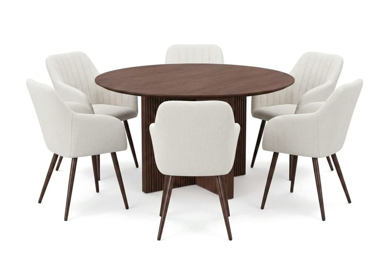 Edda Matgrupp runt 130 cm Valnöt med 6 Filippa Matstolar - Valnöt - Möbler - Matplats - Matgrupp & matbord med stolar