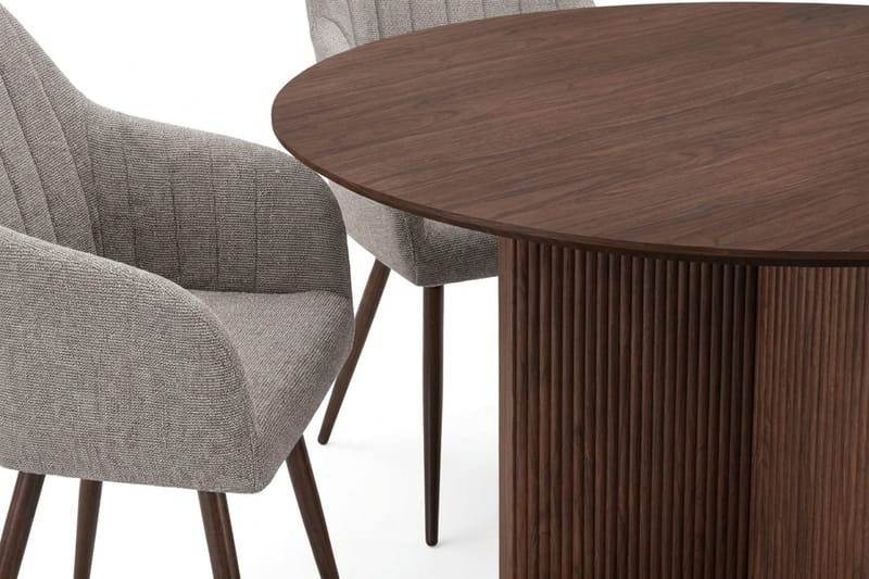 Edda Matgrupp runt 130 cm Valnöt med 6 Filippa Matstolar - Valnöt - Möbler - Matplats - Matgrupp & matbord med stolar
