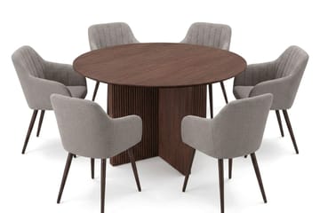 Edda Matgrupp runt 130 cm Valnöt med 6 Filippa Matstolar - Valnöt - Möbler - Matplats - Matgrupp & matbord med stolar