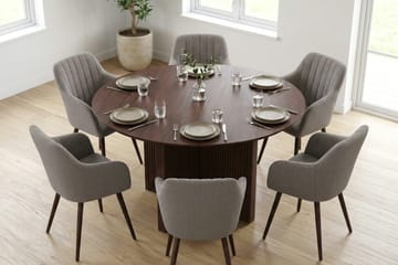 Edda Matgrupp runt 130 cm Valnöt med 6 Filippa Matstolar - Valnöt - Möbler - Matplats - Matgrupp & matbord med stolar
