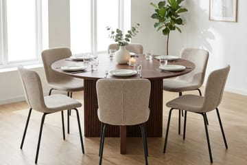Edda Matgrupp runt 130 cm Valnöt med 6 Katy Matstolar - Valnöt - Möbler - Matplats - Matgrupp & matbord med stolar