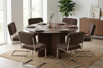 Edda Matgrupp runt 130 cm Valnöt med 6 Milva Matstolar - Valnöt - Möbler - Matplats - Matgrupp & matbord med stolar