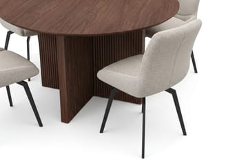 Edda Matgrupp runt 130 cm Valnöt med 6 Mora Matstolar - Valnöt - Möbler - Matplats - Matgrupp & matbord med stolar