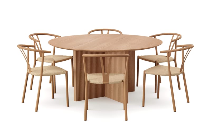 Edda Matgrupp runt 150 cm Ek med 6 Elysia Matstolar - Ek - Möbler - Matplats - Matgrupp & matbord med stolar