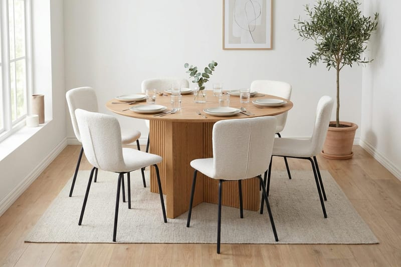 Edda Matgrupp runt 150 cm Ek med 6 Katy Matstolar - Ek - Möbler - Matplats - Matgrupp & matbord med stolar