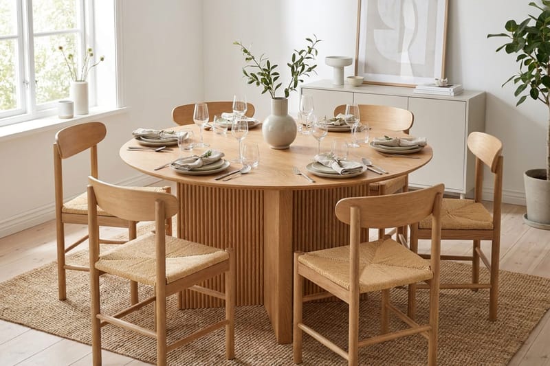 Edda Matgrupp runt 150 cm Ek med 6 Malte Matstolar - Möbler - Matplats - Matgrupp & matbord med stolar