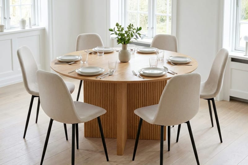 Edda Matgrupp runt 150 cm Ek med 6 Nibe Matstolar - Ek - Möbler - Matplats - Matgrupp & matbord med stolar