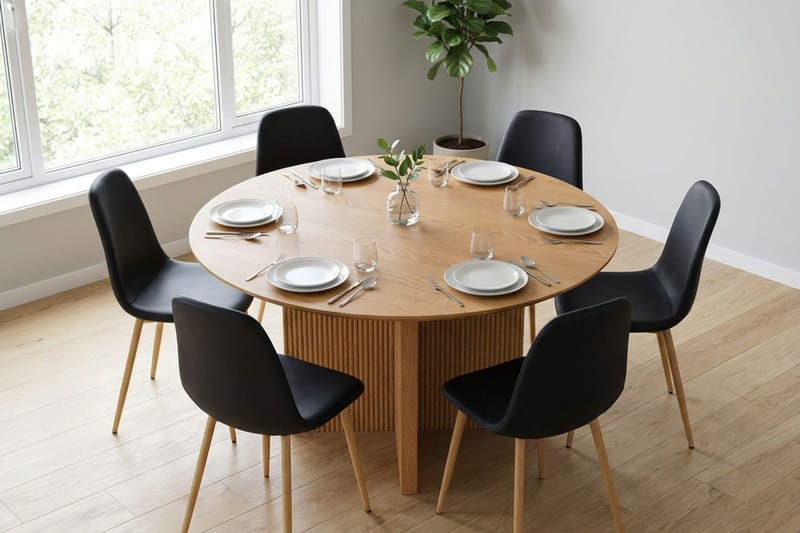 Edda Matgrupp runt 150 cm Ek med 6 Nibe Matstolar - Ek - Möbler - Matplats - Matgrupp & matbord med stolar