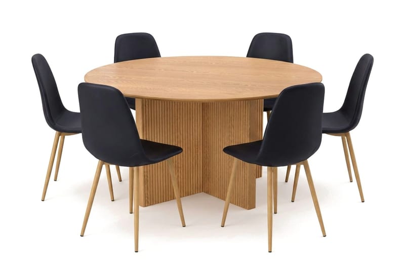 Edda Matgrupp runt 150 cm Ek med 6 Nibe Matstolar - Ek - Möbler - Matplats - Matgrupp & matbord med stolar