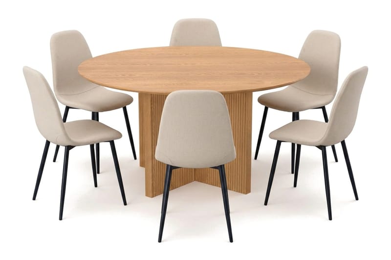 Edda Matgrupp runt 150 cm Ek med 6 Nibe Matstolar - Ek - Möbler - Matplats - Matgrupp & matbord med stolar