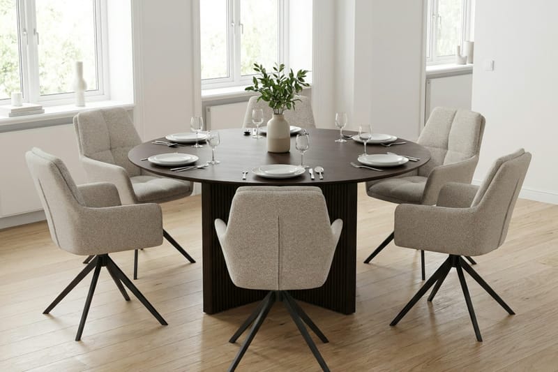 Edda Matgrupp runt 150 cm Rökt Ek med 6 Torsby Matstolar - Rökt ek - Möbler - Matplats - Matgrupp & matbord med stolar