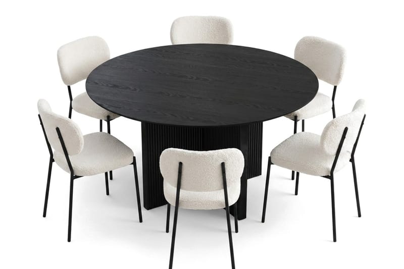 Edda Matgrupp runt 150 cm Svart med 6 Gemmiano Matstolar - Svart - Möbler - Matplats - Matgrupp & matbord med stolar