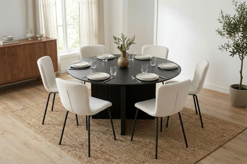 Edda Matgrupp runt 150 cm Svart med 6 Katy Matstolar - Svart - Möbler - Matplats - Matgrupp & matbord med stolar
