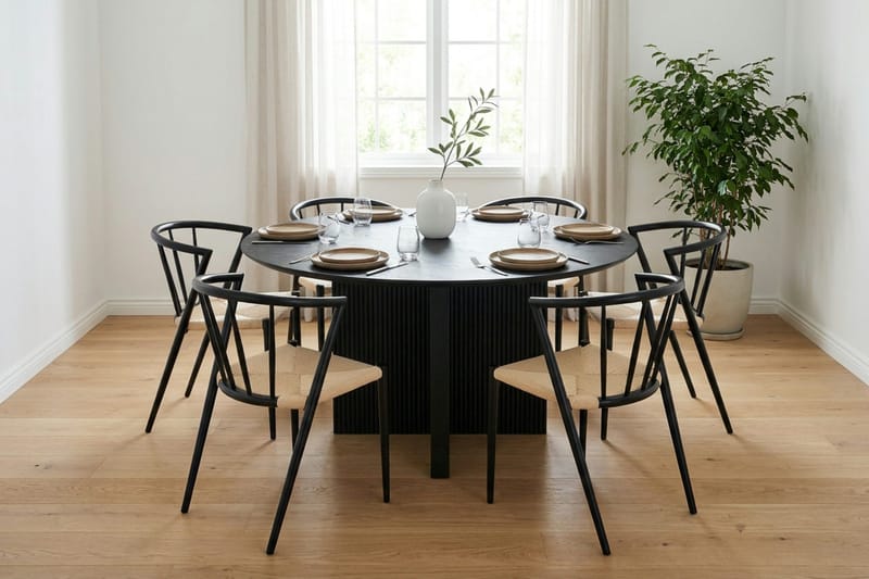 Edda Matgrupp runt 150 cm Svart med 6 Winston Matstolar - Svart - Möbler - Matplats - Matgrupp & matbord med stolar