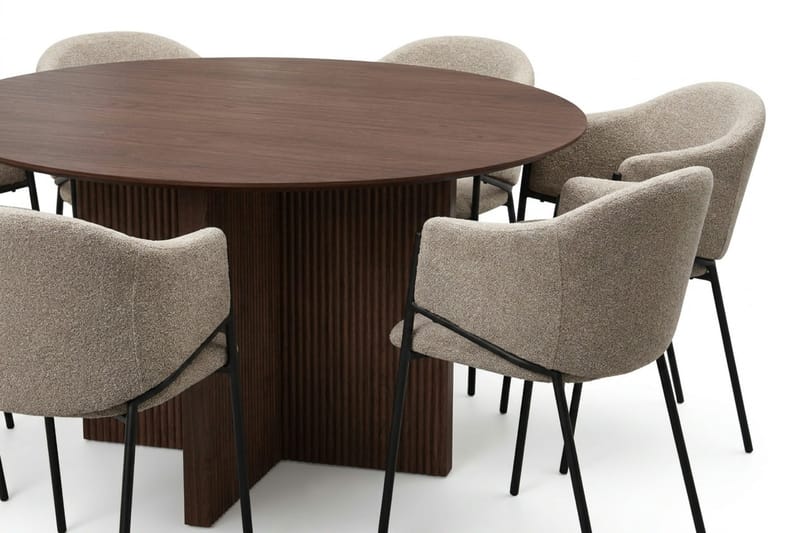Edda Matgrupp runt 150 cm Valnöt med 6 Filip Matstolar - Möbler - Matplats - Matgrupp & matbord med stolar