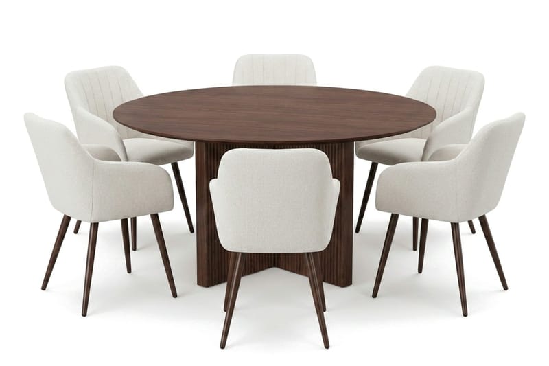 Edda Matgrupp runt 150 cm Valnöt med 6 Filippa Matstolar - Möbler - Matplats - Matgrupp & matbord med stolar