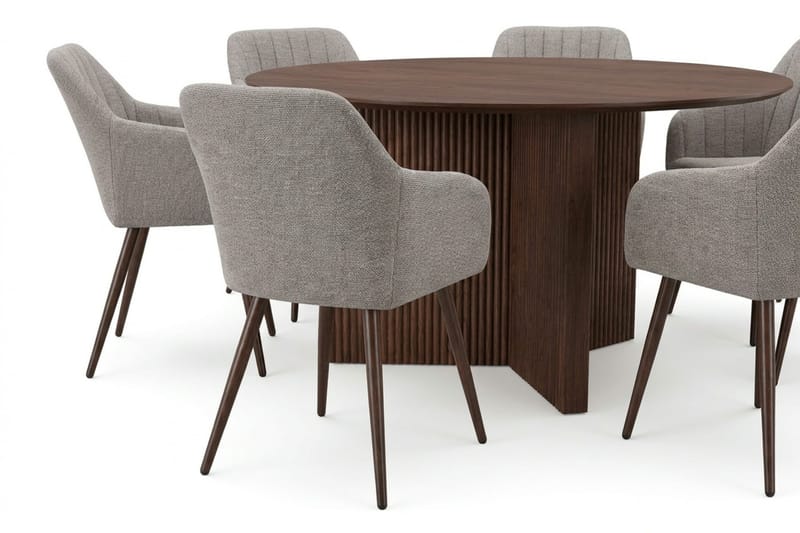 Edda Matgrupp runt 150 cm Valnöt med 6 Filippa Matstolar - Möbler - Matplats - Matgrupp & matbord med stolar