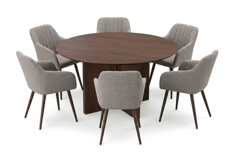 Edda Matgrupp runt 150 cm Valnöt med 6 Filippa Matstolar - Möbler - Matplats - Matgrupp & matbord med stolar
