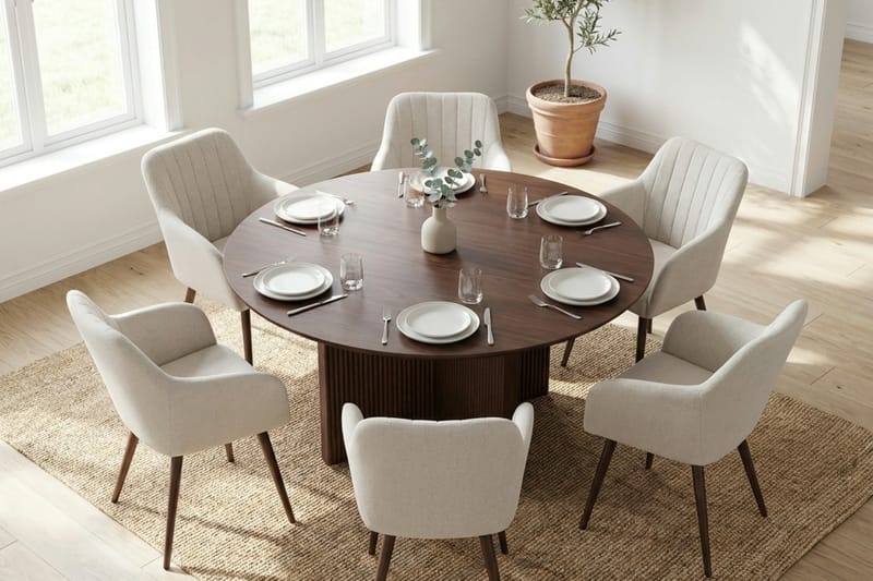 Edda Matgrupp runt 150 cm Valnöt med 6 Filippa Matstolar - Möbler - Matplats - Matgrupp & matbord med stolar