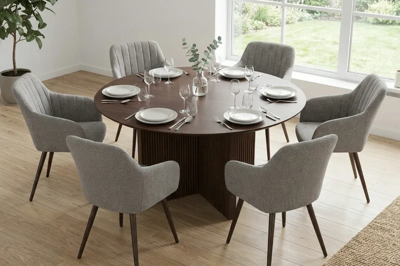 Edda Matgrupp runt 150 cm Valnöt med 6 Filippa Matstolar - Möbler - Matplats - Matgrupp & matbord med stolar