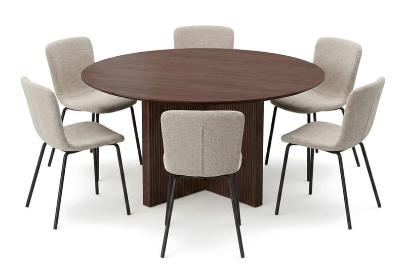Edda Matgrupp runt 150 cm Valnöt med 6 Katy Matstolar - Möbler - Matplats - Matgrupp & matbord med stolar