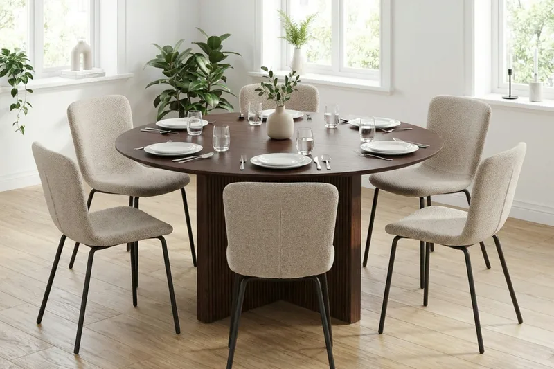 Edda Matgrupp runt 150 cm Valnöt med 6 Katy Matstolar - Möbler - Matplats - Matgrupp & matbord med stolar