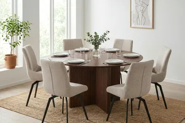 Edda Matgrupp runt 150 cm Valnöt med 6 Mora Matstolar - Valnöt - Möbler - Matplats - Matgrupp & matbord med stolar