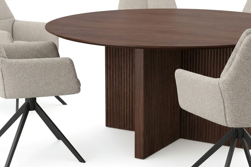 Edda Matgrupp runt 150 cm Valnöt med 6 Torsby Matstolar - Möbler - Matplats - Matgrupp & matbord med stolar