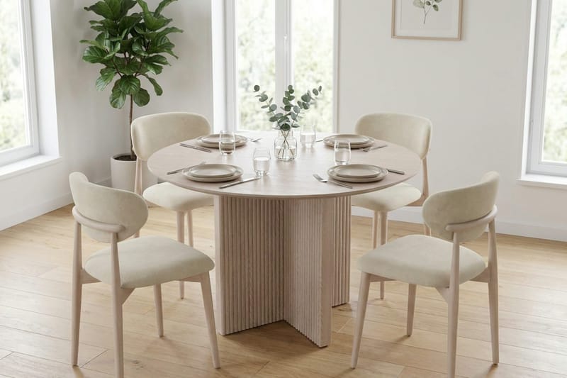 Edda Runt Matbord 110cm Fanér - Vitlaserat - Möbler - Matplats - Matbord & köksbord