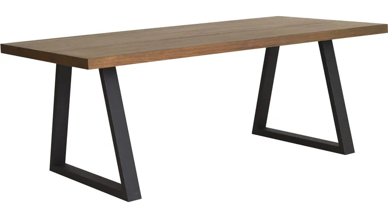 Eiken Stort Rektangulärt Matbord 200 cm i Trä med Ek- och Metallutseende, Brun