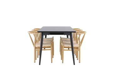 Ellis Matgrupp 230 cm Rektangulär med 6 Alfons stolar - Svart/Beige - Möbler - Matplats - Matgrupp & matbord med stolar