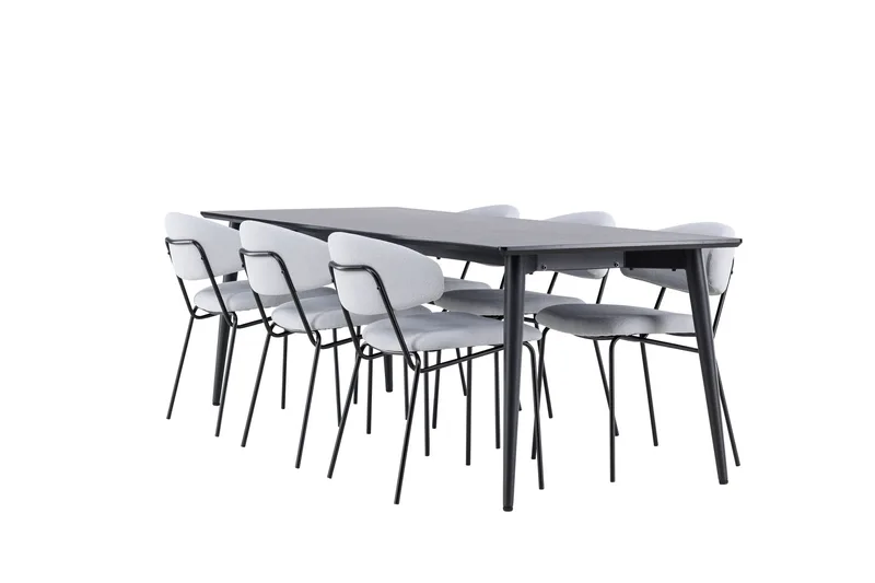 Ellis Matgrupp 230 cm Rektangulär med 6 Chico stolar, Svart/Blå