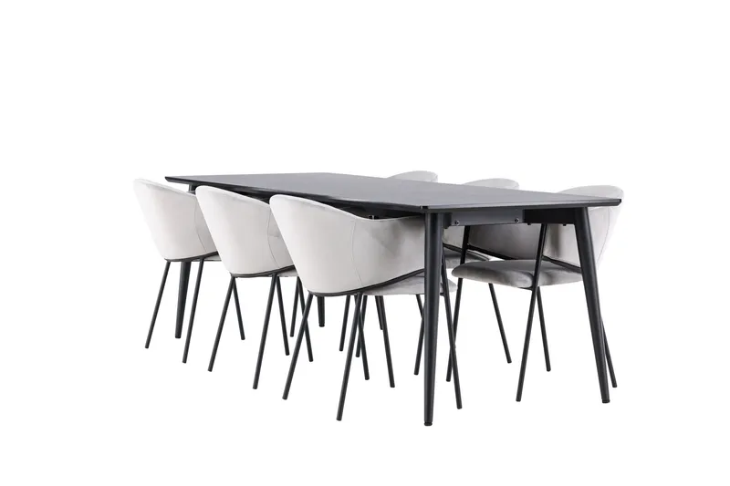 Ellis Matgrupp 230 cm Rektangulär med 6 Evelina stolar, Svart/Grå