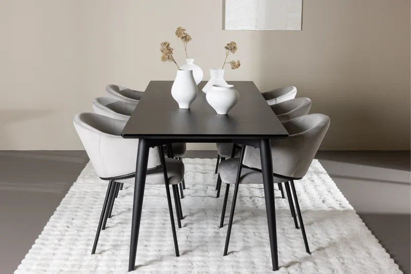Ellis Matgrupp 230 cm Rektangulär med 6 Evelina stolar - Svart/Grå - Möbler - Matplats - Matgrupp & matbord med stolar