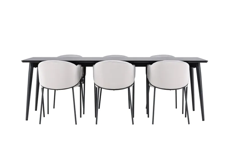 Ellis Matgrupp 230 cm Rektangulär med 6 Evelina stolar - Svart/Grå - Möbler - Matplats - Matgrupp & matbord med stolar