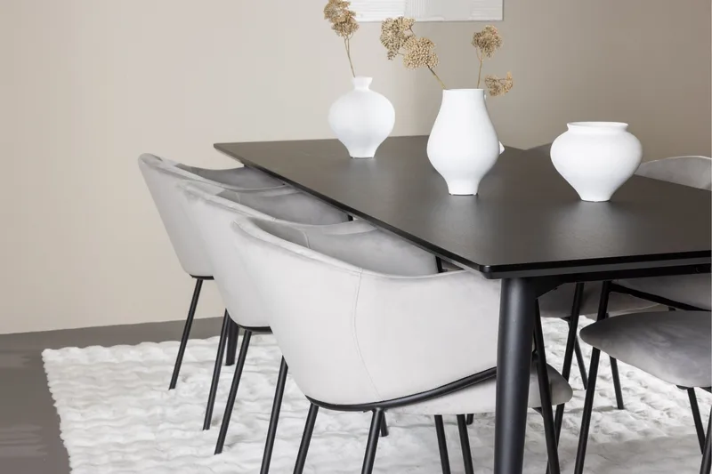 Ellis Matgrupp 230 cm Rektangulär med 6 Evelina stolar - Svart/Grå - Möbler - Matplats - Matgrupp & matbord med stolar