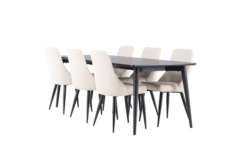 Ellis Matgrupp 230 cm Rektangulär med 6 Leone stolar, Svart/Beige