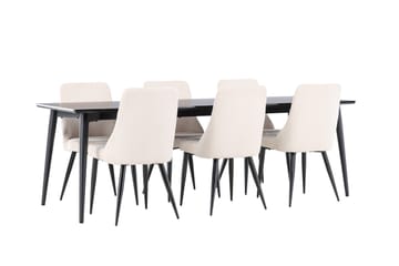 Ellis Matgrupp 230 cm Rektangulär med 6 Leone stolar - Svart/Beige - Möbler - Matplats - Matgrupp & matbord med stolar